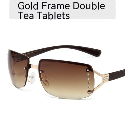 UV-proof Large Frame Frameless Diamond Sunglasses