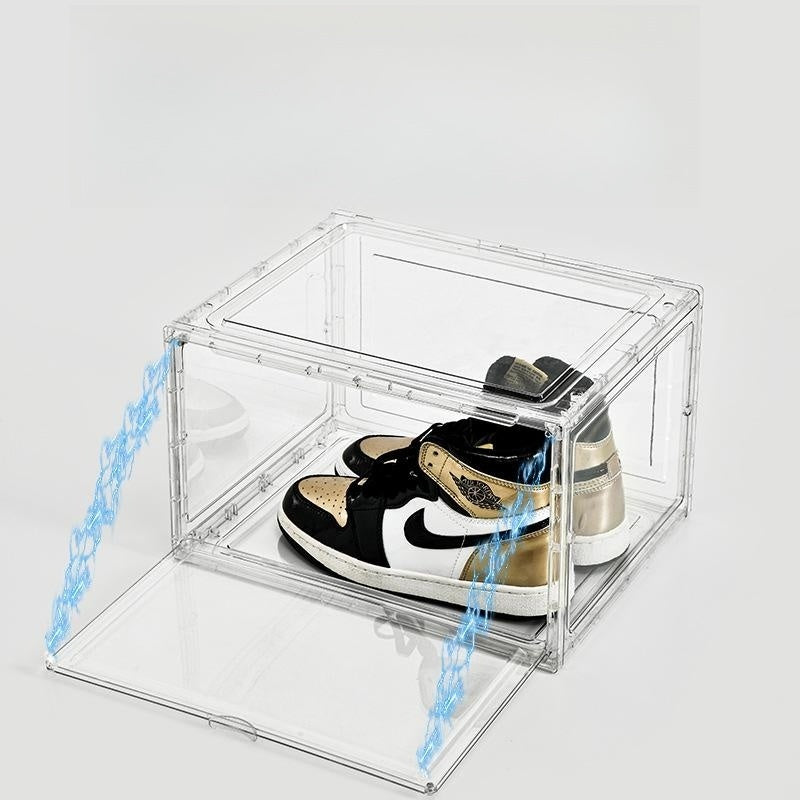 Schuhkarton, magnetisch, seitlich offen, hohe Aufbewahrungsbox, feuchtigkeitsbeständig, staubdicht, Aufbewahrungsbox für Basketballschuhe, Schuhschrank, transparente Box