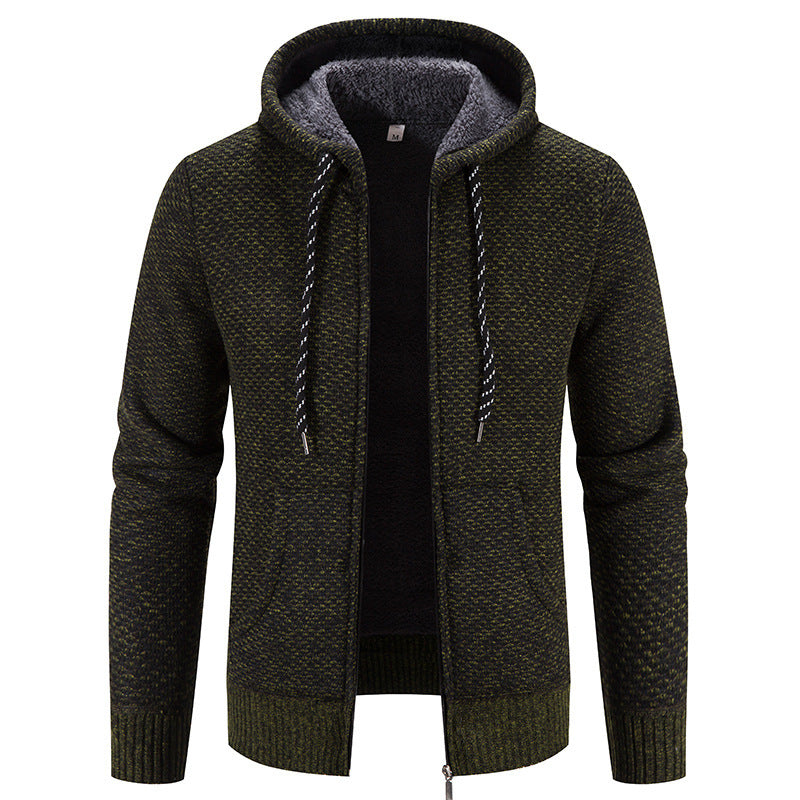 Manteau d'hiver fermeture à glissière couleur unie manches longues cordon de serrage avec chapeau garder au chaud décontracté épaissir peluche pull manteau pour tous les jours