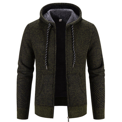 Manteau d'hiver fermeture à glissière couleur unie manches longues cordon de serrage avec chapeau garder au chaud décontracté épaissir peluche pull manteau pour tous les jours