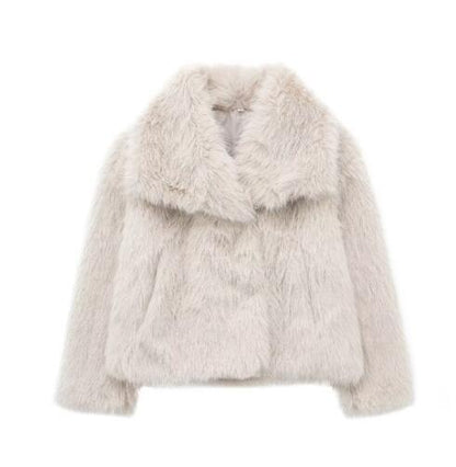 Manteau d'hiver en peluche à la mode pour femme, épais, à revers, décontracté, à manches longues