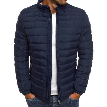 Veste pour homme avec fermeture éclair, couleur unie, manches longues, poches, résistant au froid, automne, coton épais, rembourré, pardessus pour l'extérieur