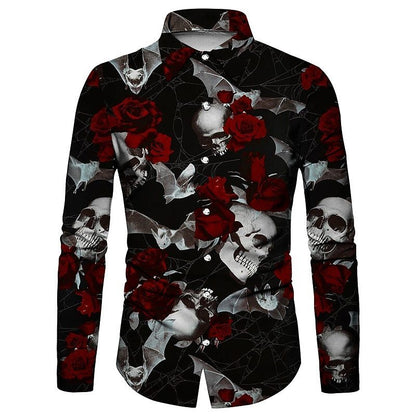 Chemise imprimée 3D motif tête de mort et rose pour homme