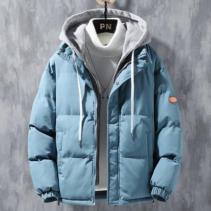 Veste à capuche tendance pour homme, manteau d'hiver coupe-vent épais en deux pièces, veste solide en coton pour loisirs et sports