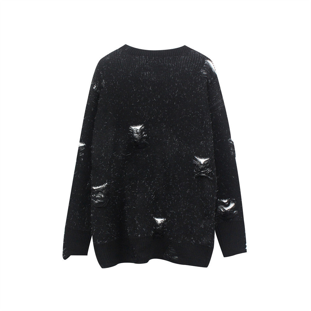 Skull Jacquard Ripped Sweater Men