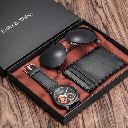 Men's Quartz Watch Sunglasses Wallet Combination Set