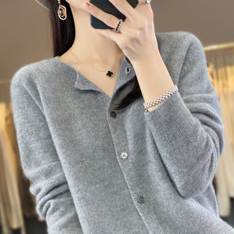 Women's Cashmere Cardigan O-neck Loose Sweaters Top Fashion Merino Wool Knitwear Autumn Winter Female Clothing Tops