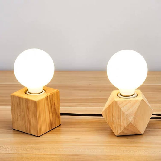 Support de lampe rétro suspendu en fil de fer et en bois pour lampe de table en bois