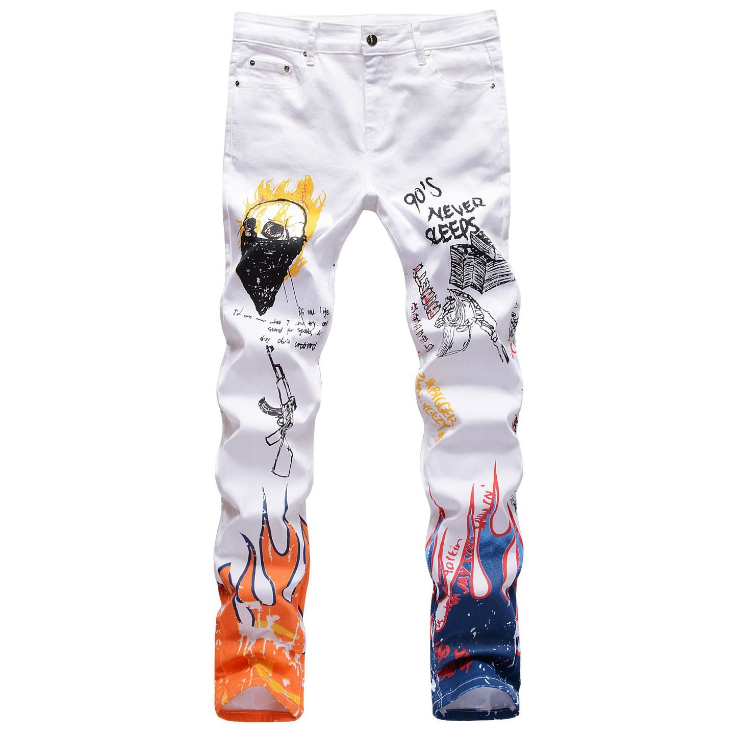 Pantalon imprimé couleur noir et blanc crâne graffiti