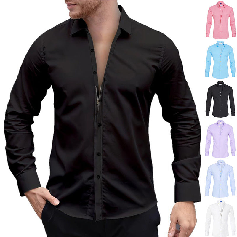 Chemise à manches longues avec fermeture éclair et boutons pour homme