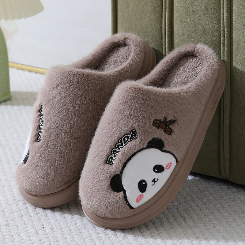 Cute Cartoon Panda Slippers Home Winter Warm Thick-soled Floor Bedroom Slipper Couples House Shoes