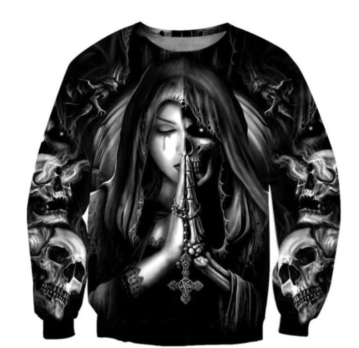 Sweat-shirt 3D animé avec tête de mort pour Halloween