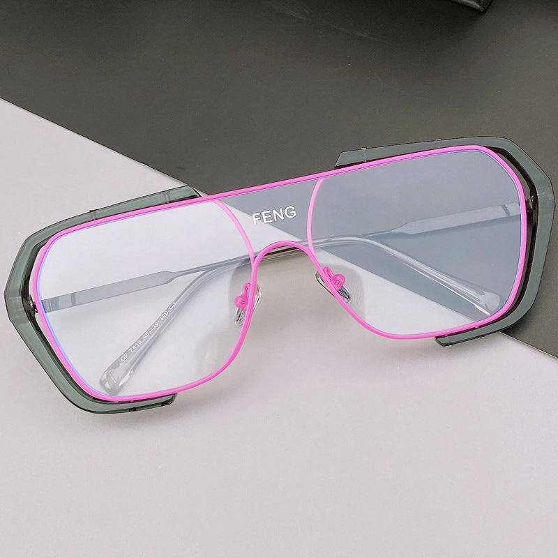 Hollow Anti-UV Flat Mirror Contrast Color Tide Sunglasses