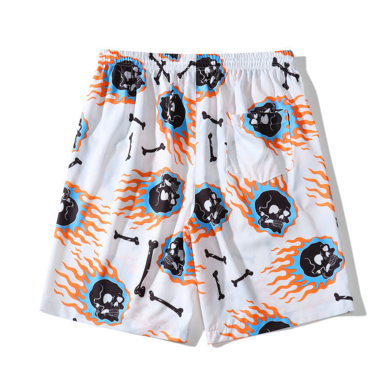 Lässiges Strand-Shirt-Shorts-Set für Herren mit Totenkopf-Print