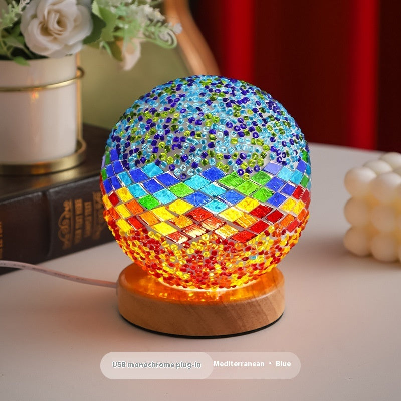 Mediterranean Small Night Lamp Creative Mosaic Glass Decorative Lamp