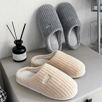 Pantoufles en coton simples de couleur unie, pantoufles d'hiver antidérapantes en peluche chaudes pour la maison, chaussures de maison d'intérieur pour couple et femmes